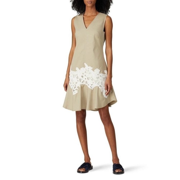 Derek Lam Collective Khaki Lace V-Neck Dress - Picture 1 of 8